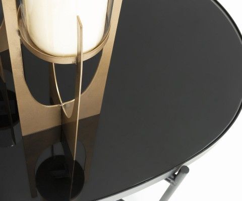 Grand table basse ovale métal noir et verre GINEO